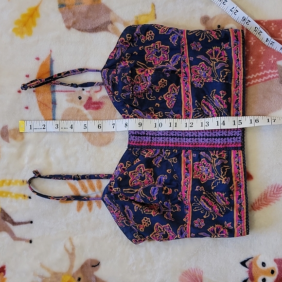 💙 BUSTIER CROP TOP KNIT CROCHETTE FLORAL CORSET STYLE PRINT FUNKY INDIAN - Picture 4 of 7